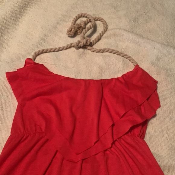 Like new unique rope tie halter dress with ruffle bodice - Picture 2 of 7